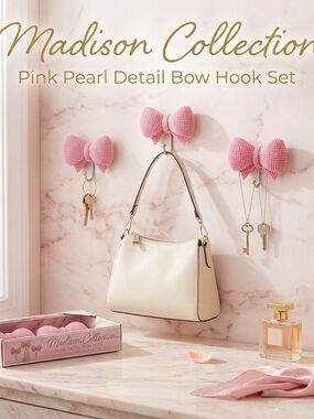 Pink Pearl Bow Hook Set - Decorative Wall Hooks